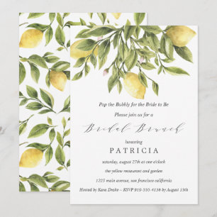 Summer Lemons and Foliage Wedding Bridal Brunch Invitation