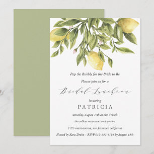 Summer Lemons and Foliage Wedding Bridal Luncheon Invitation