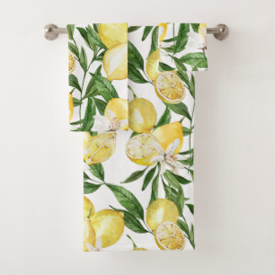 Summer lemons and lemon blossom pattern bath towel set