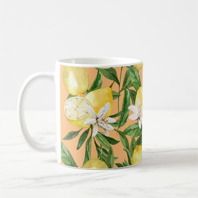 Summer lemons and lemon blossom pattern  coffee mu mug (Left)