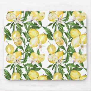 Summer lemons and lemon blossom pattern  mouse pad