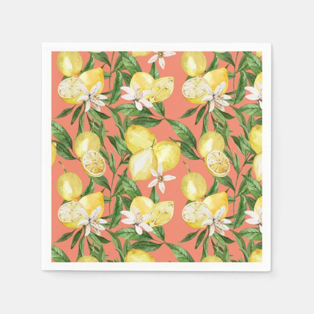 Summer lemons and lemon blossom pattern   napkin (Front)