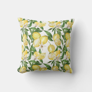 Summer lemons and lemon blossom pattern throw pillow