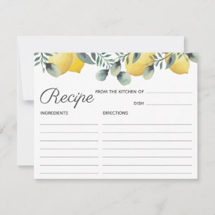 Summer Lemons Eucalyptus Bridal Shower Recipe Card