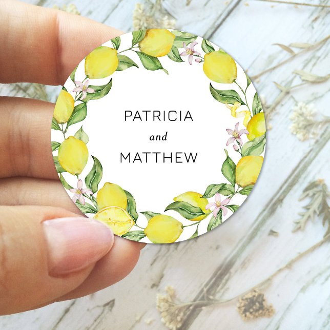 Summer lemons Wedding Classic Round Sticker (Creator Uploaded)