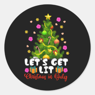 Summer Lets Get Lit Christmas In July Tropical Chr Classic Round Sticker