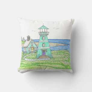Summer Lighthouse 3; Indoor Pillow; Aqua Throw Pillow