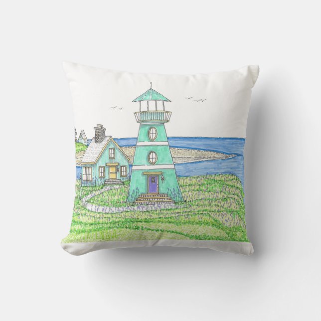 Summer Lighthouse 3; Indoor Pillow; Aqua Throw Pillow (Front)