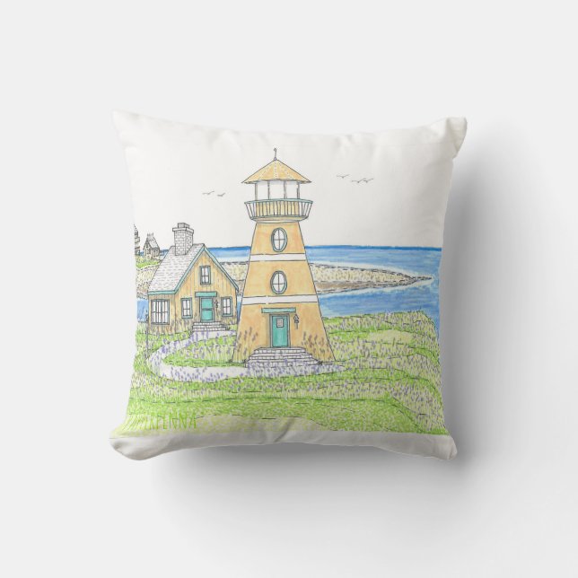 Summer Lighthouse 4; Indoor Throw Pillow; Blue Throw Pillow (Front)