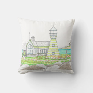 Summer Lighthouse 5; Outdoor Pillow; Aqua Outdoor Pillow