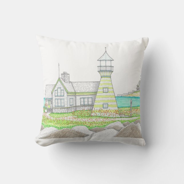 Summer Lighthouse 5; Outdoor Pillow; Aqua Outdoor Pillow (Front)