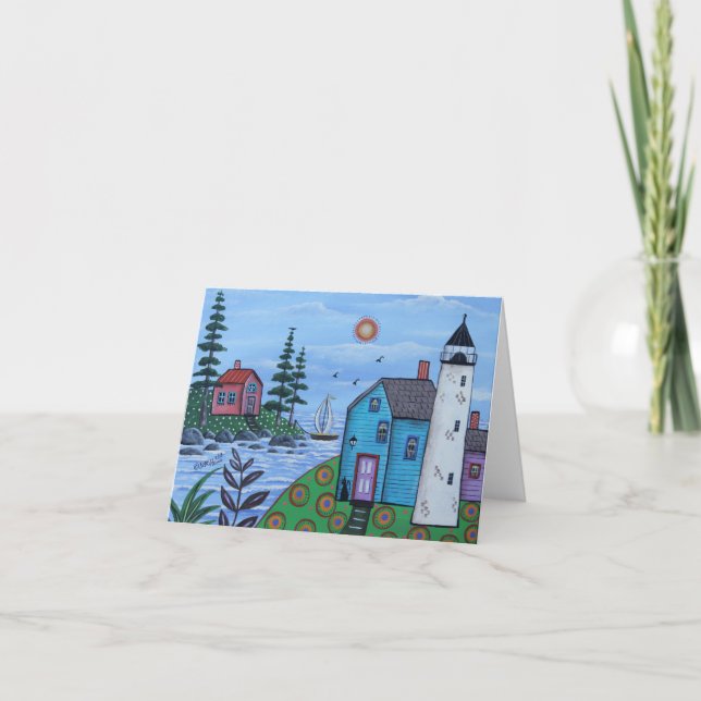 Summer Lighthouse Folded Note Card (Front)