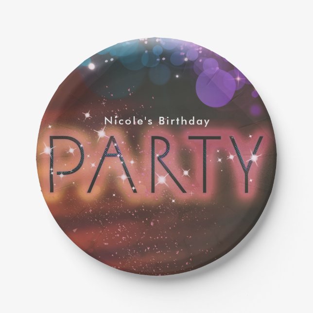 Summer Lights Sparkle Dance Club Birthday Party Paper Plate (Front)