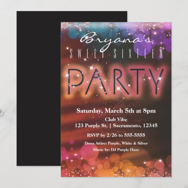 Summer Lights Sparkle Dance Club Party Invitation (Front/Back)