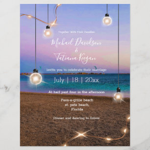 summer lights tropical beach wedding invitation flyer