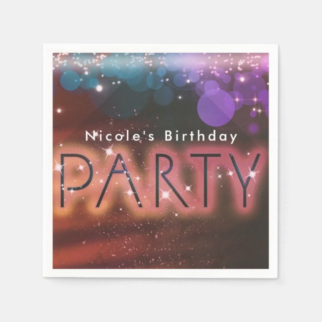 Summer Lights & White Palm Trees Birthday Party Napkin (Front)