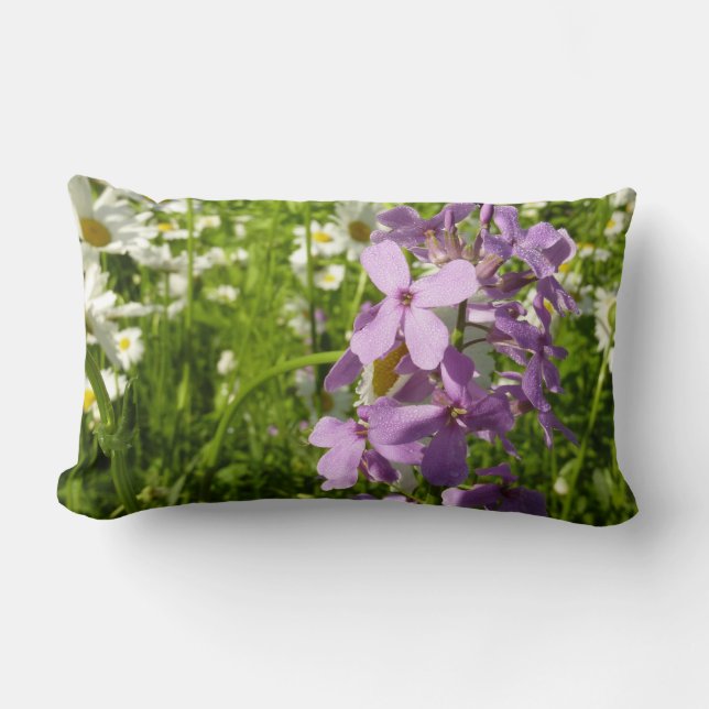 Summer Lilac and Daisies Lumbar Pillow (Front)