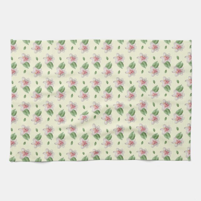 Summer Lily Floral Seamless Pattern Kitchen Towel (Horizontal)