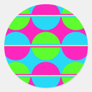 Summer Lime Green Hot Pink Teal Circles Stripes Classic Round Sticker