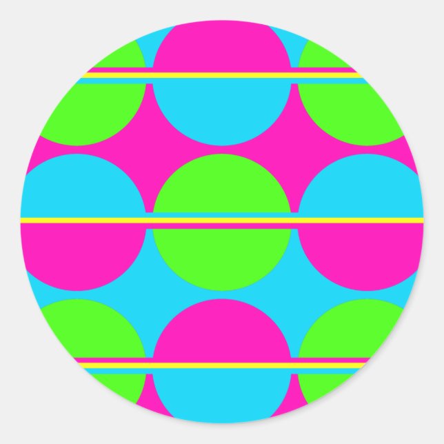 Summer Lime Green Hot Pink Teal Circles Stripes Classic Round Sticker (Front)