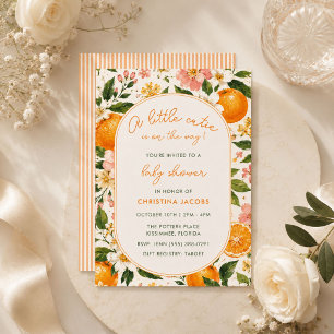 Summer Little Cutie Tangerine Floral Baby Shower  Invitation