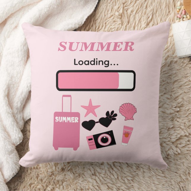 Summer Loading Pink Throw Pillow (Blanket)