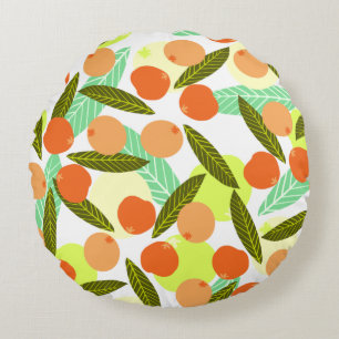 Summer Loquat Fruits Greenery Round Pillow