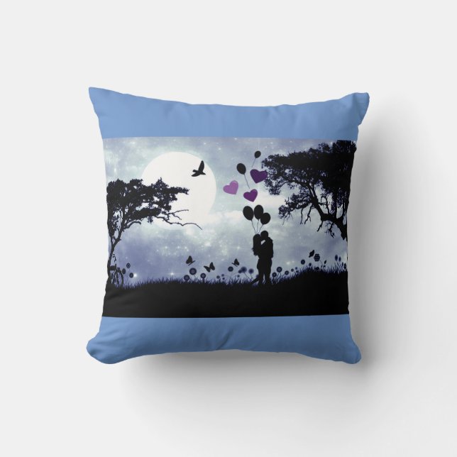 "Summer love" blue and black throw pillow. Throw Pillow (Front)