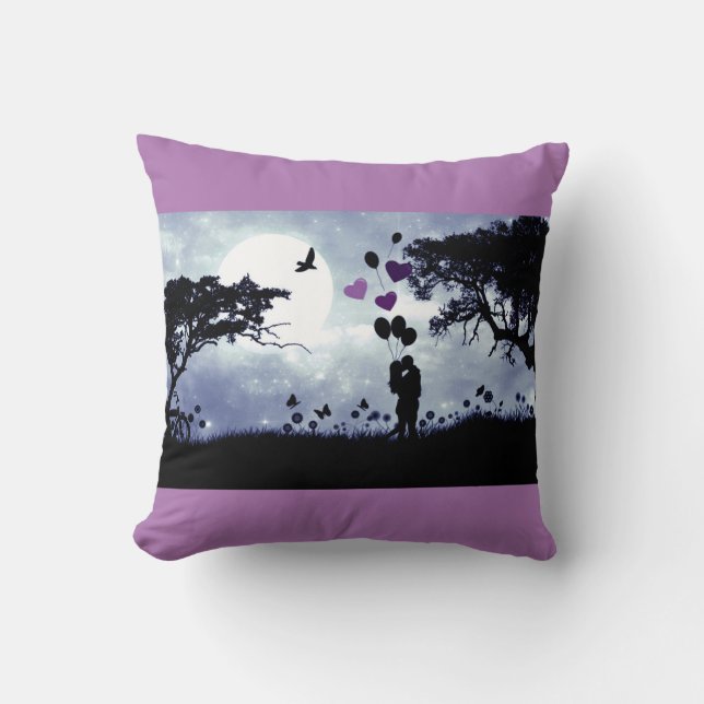 "Summer love" oreiller à lancer violet et noir. (Recto)