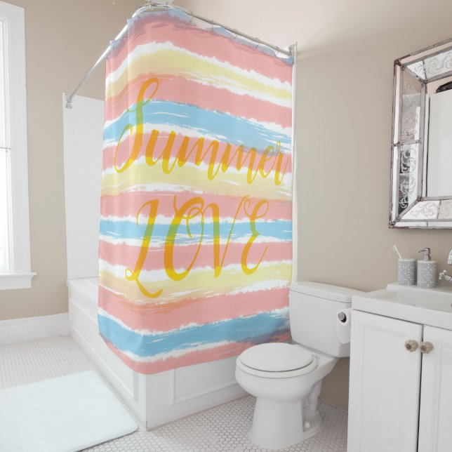 Summer Love Pastel Blue Pink Yellow Stripes Shower (In Situ)