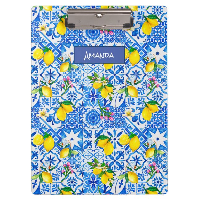Summer majolica blue Sicilian citrus Mediterranean Clipboard (Front)