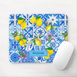 Summer majolica blue Sicilian citrus Mediterranean Mouse Pad