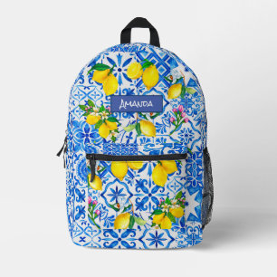 Summer majolica blue Sicilian citrus Mediterranean Printed Backpack