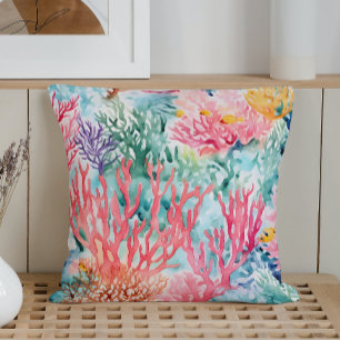 Summer Marine Coral Reef Throw Pillow