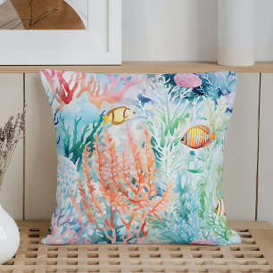 Summer Marine Coral Reef Throw Pillow
