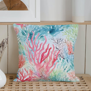 Summer Marine Coral Reef Throw Pillow