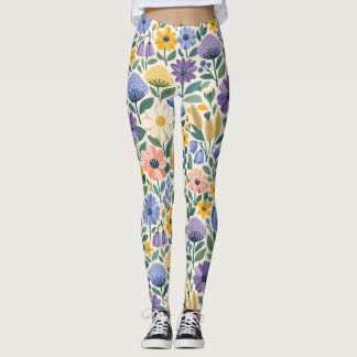 Summer Meadow Botanical Floral Pattern Leggings