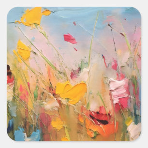 Summer Meadow – Expressive Abstract Wildflowers Square Sticker