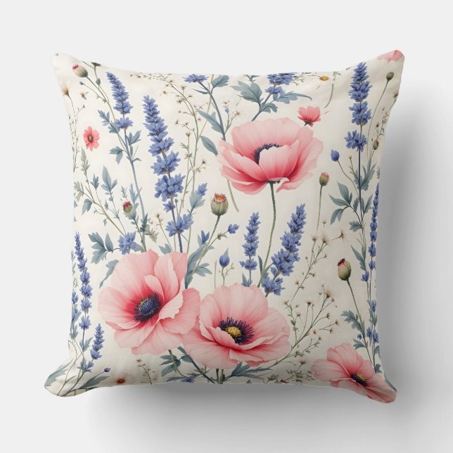 Summer Meadow Floral Design.Modern Outdoor Throw Pillow (Front)