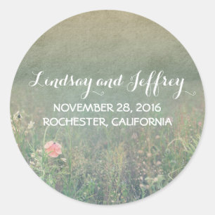 summer meadow flowers romantic vintage wedding classic round sticker