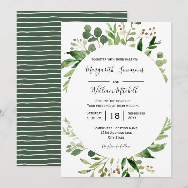 Summer meadow frame Watercolor Wedding invitation (Front/Back)