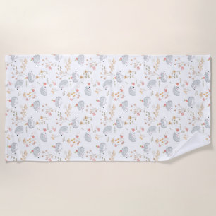 Summer meadow Hedgehog Apple harvesting nursery  Beach Towel