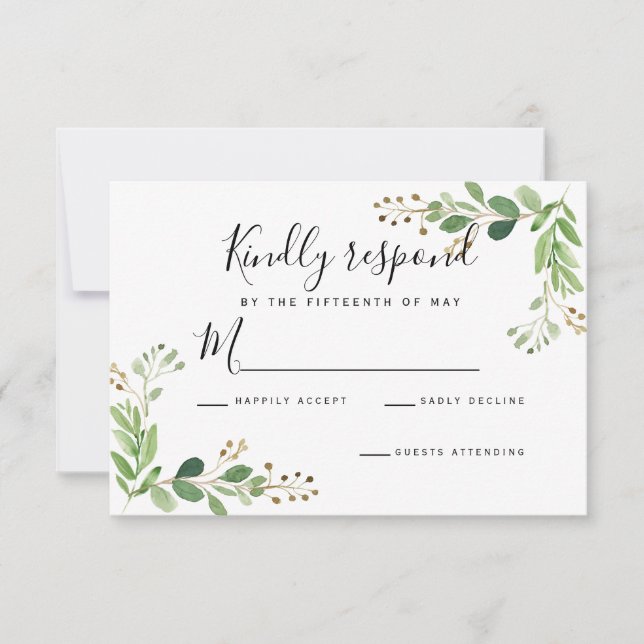 Summer meadow leaves Watercolor Wedding RSVP Card (Front)