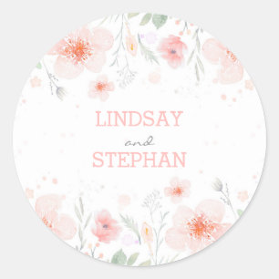 Summer Meadow Watercolor Pink Flowers Wedding Classic Round Sticker