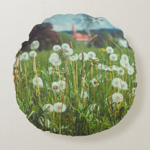 Summer meadow with dandelions throw pillow