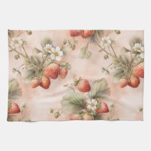 summer meadow with ripe strawberries kitchen towel