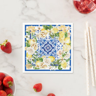 Summer Mediterranean lemon and flowers print Napkin