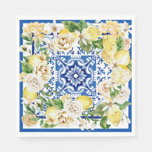 Summer Mediterranean lemon and flowers print Napkin
