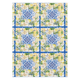 Summer Mediterranean lemon and flowers print   Tablecloth