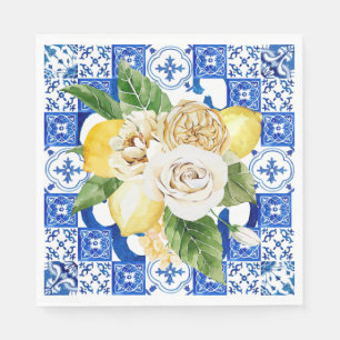 Summer Mediterranean lemon and flowers tile print Napkin